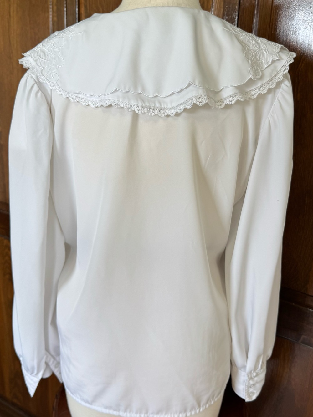 Vintage Lace Statement Collar Pintuck Blouse Cottagecore Coquette Medium - Picture 7 of 11